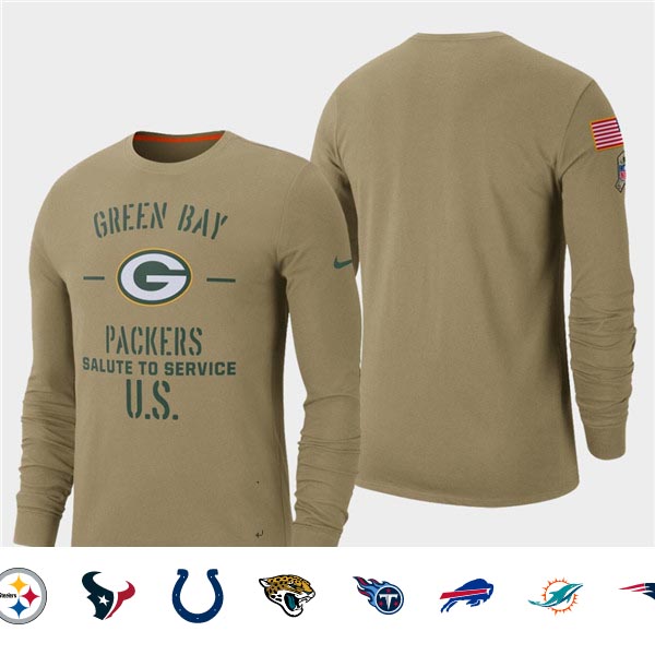 Men's Packers Tan 2019 Salute to Service Sideline Long Sleeve T-Shirt