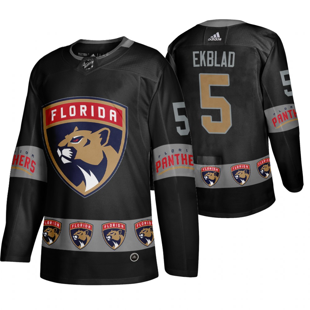 Men's Panthers #5 Aaron Ekblad Logo sleeve Breakaway Jersey Black