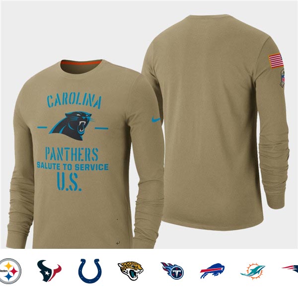 Men's Panthers Tan 2019 Salute to Service Sideline Long Sleeve T-Shirt