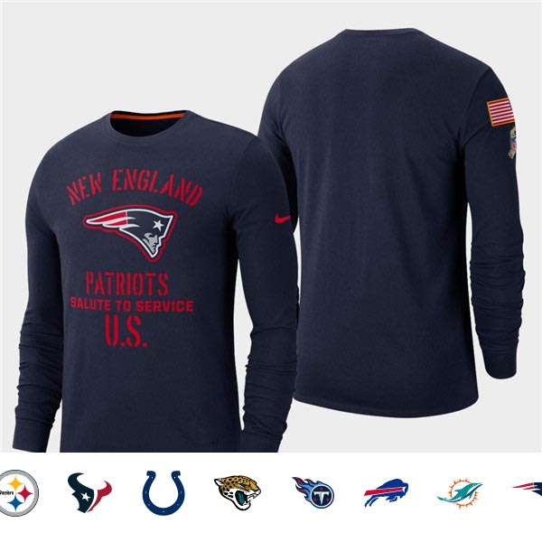 Men's Patriots Navy 2019 Salute to Service Sideline Long Sleeve T-Shirt