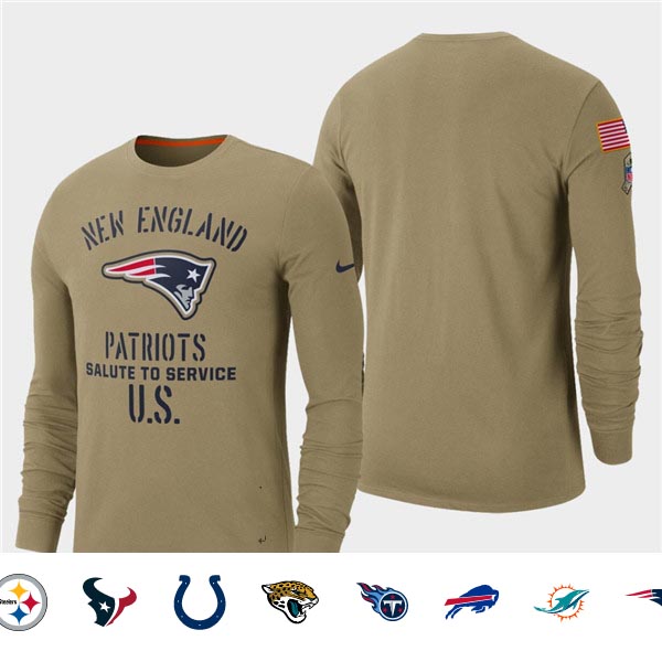 Men's Patriots Tan 2019 Salute to Service Sideline Long Sleeve T-Shirt