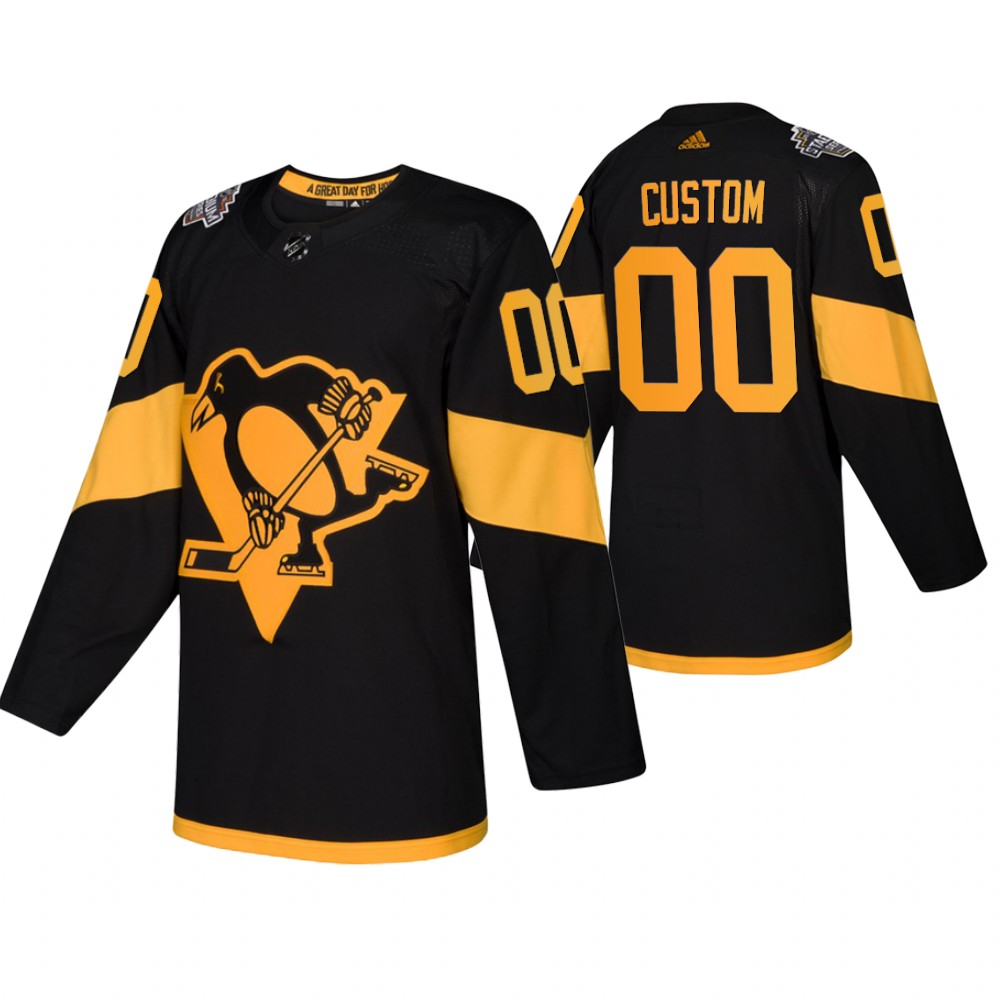 Men's Penguins #00 Custom Black 2019 Stadium Series Breakaway Adidas Jersey