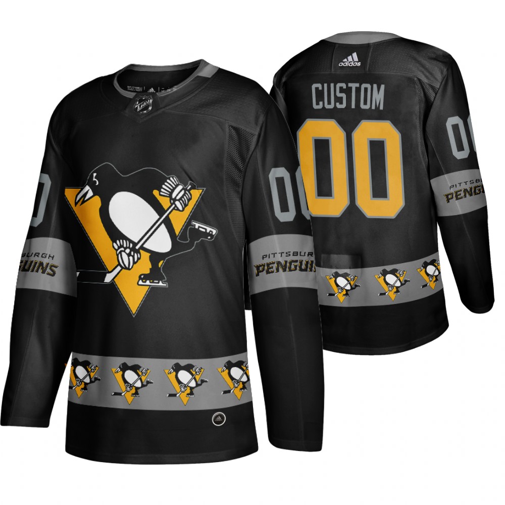 Men's Penguins #00 Custom Logo sleeve Breakaway Jersey Black