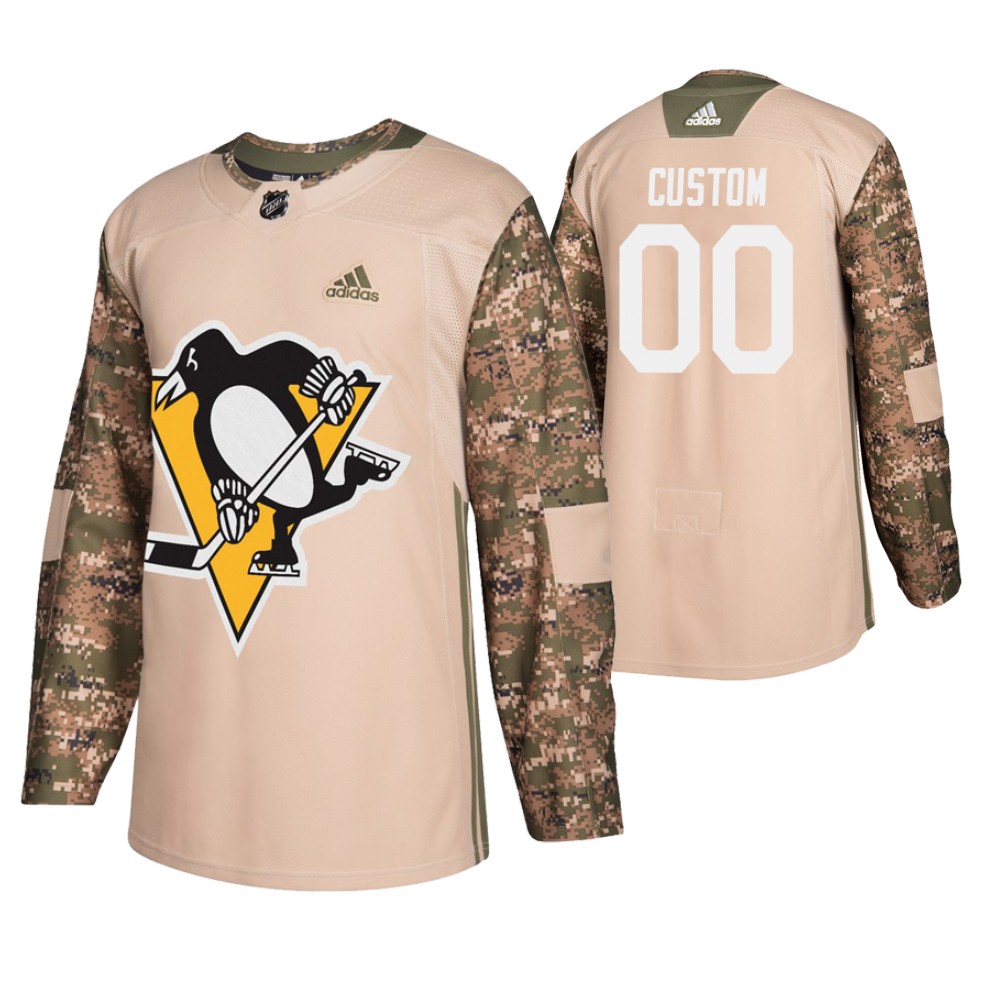 Men's Penguins #00 Custom Veterans Day Jersey - Camo
