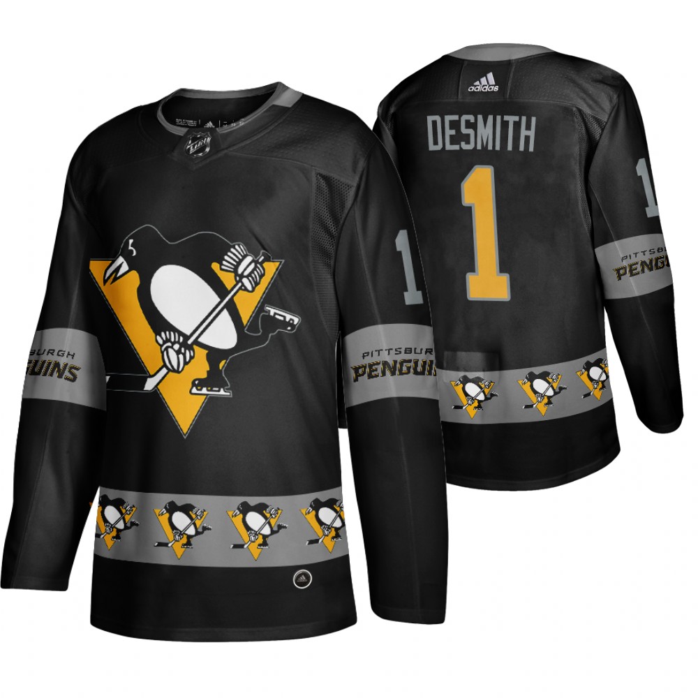 Men's Penguins #1 Casey DeSmith Logo sleeve Breakaway Jersey Black