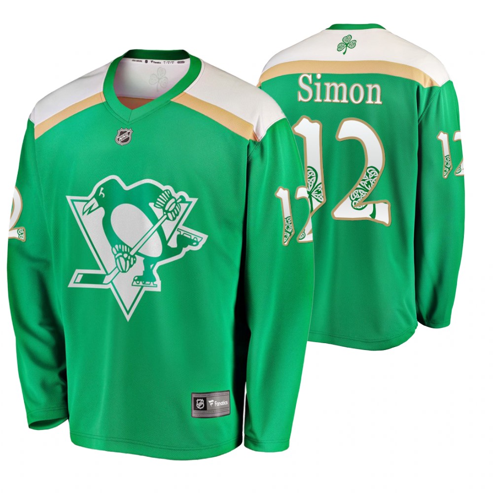 Men's Penguins #12 Dominik Simon Replica St. Patrick's Day Jersey Green