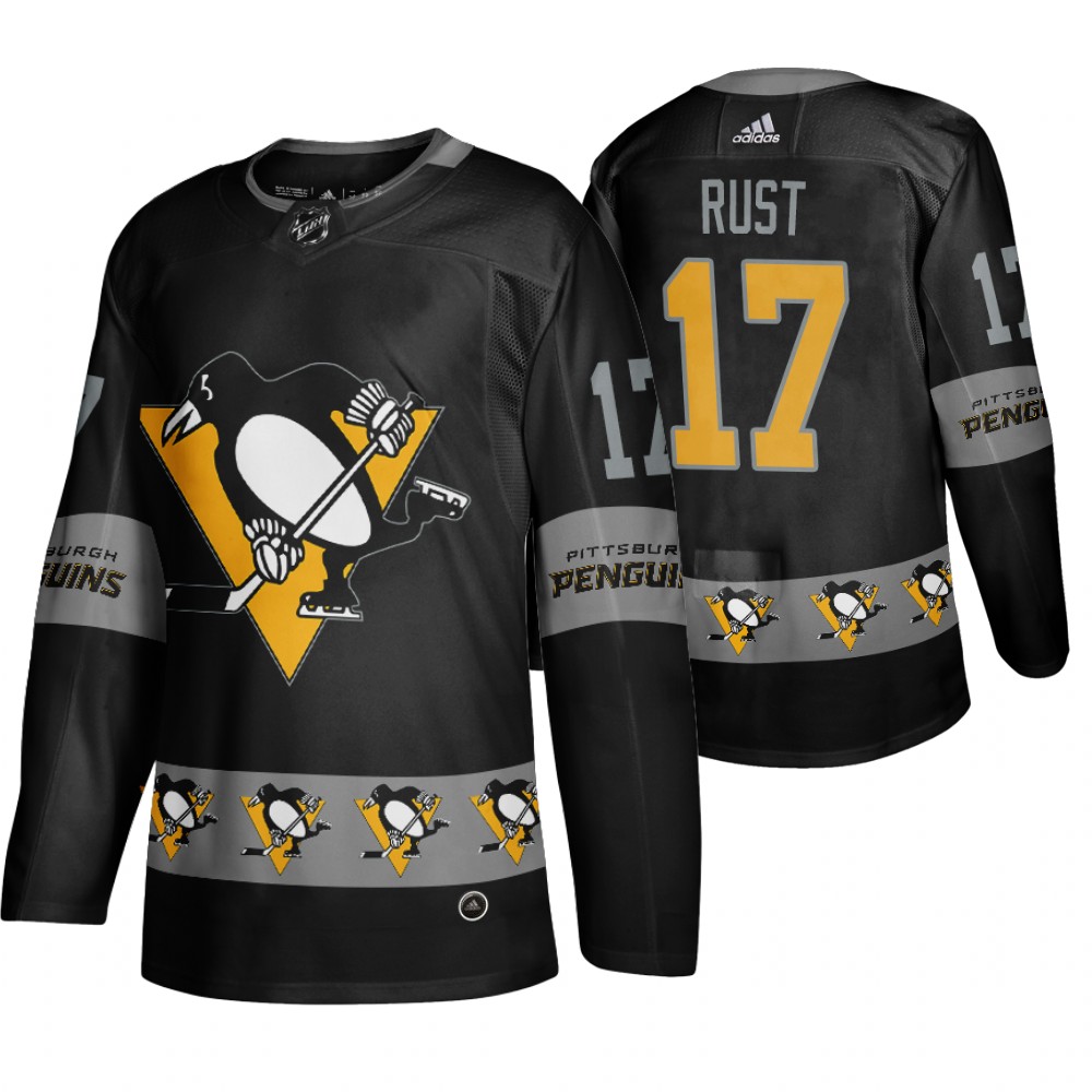 Men's Penguins #17 Bryan Rust Logo sleeve Breakaway Jersey Black