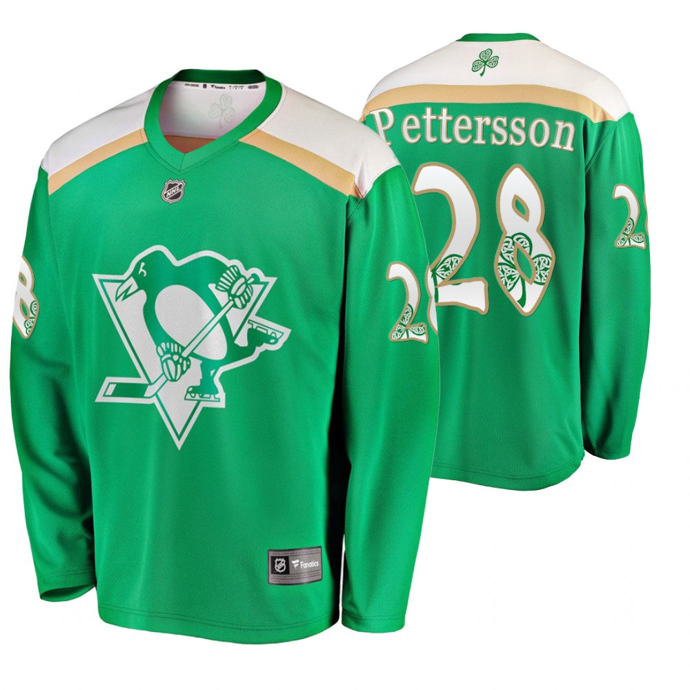 Men's Penguins #28 Marcus Pettersson Replica St. Patrick's Day Jersey Green