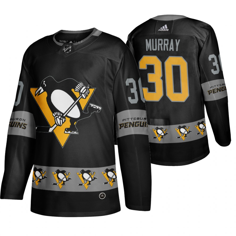 Men's Penguins #30 Matt Murray Logo sleeve Breakaway Jersey Black