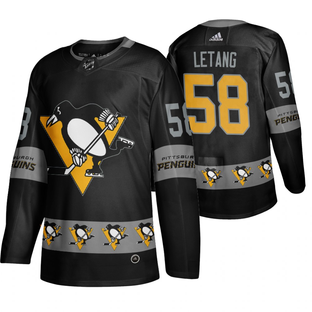 Men's Penguins #58 Kris Letang Logo sleeve Breakaway Jersey Black