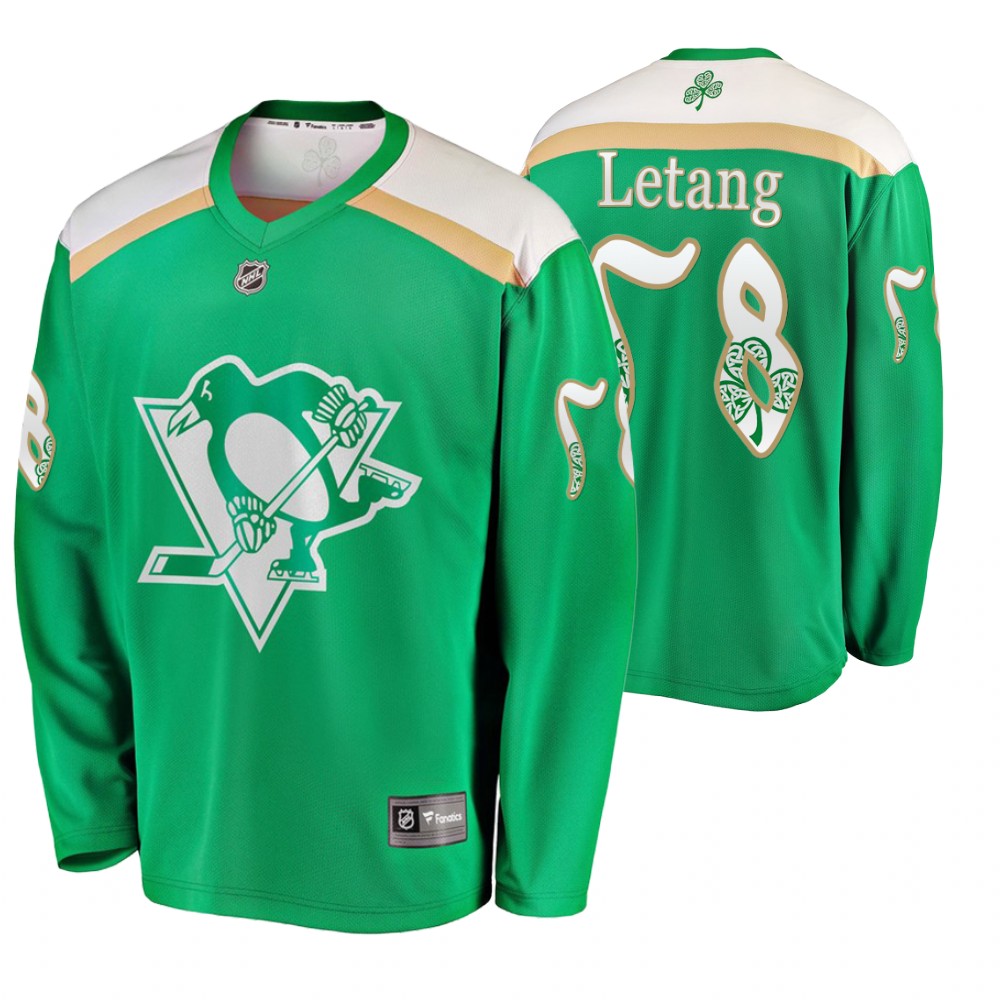 Men's Penguins #58 Kris Letang Replica St. Patrick's Day Jersey Green