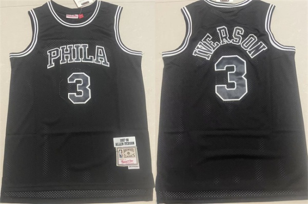 Men's Philadelphia 76ers #3 Allen Iverson Black 1997-98 Throwback Stitched basketball Jersey