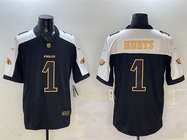 Men's Philadelphia Eagles #1 Jalen Hurts Black Gold New F.U.S.E. Vapor Untouchable Limited Football Stitched Jersey