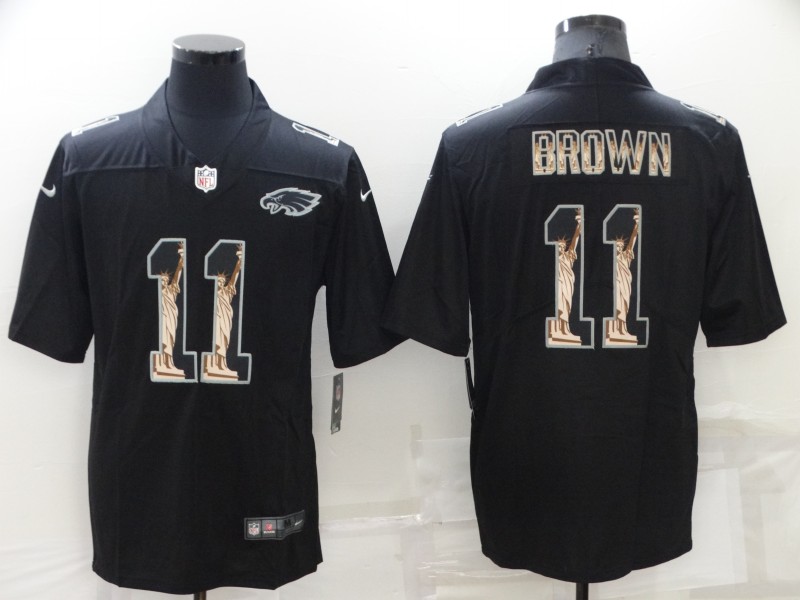 Men's Philadelphia Eagles #11 A. J. Brown Black Statue Of Liberty Limited Stitched Jersey