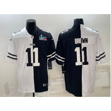 Men's Philadelphia Eagles #11 A.J. Brown Black & White Split Super Bowl LVII Patch Limited Stitched Jersey