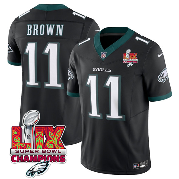 Men's Philadelphia Eagles #11 A.J. Brown Black 2025 Eagles Logo Super Bowl LIX Patch New F.U.S.E. Vapor Untouchable Limited Football Stitched Jersey