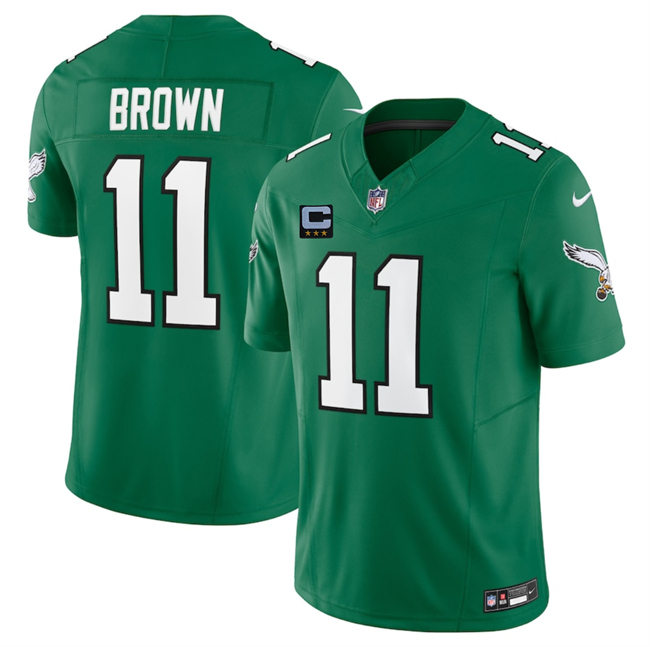 Men's Philadelphia Eagles #11 A.J. Brown Kelly Green 2025 F.U.S.E. With 3-Star C Patch Vapor Untouchable Limited Throwback Stitched Football Jersey