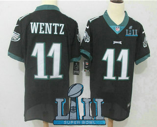 Men's Philadelphia Eagles #11 Carson Wentz Black 2018 Super Bowl Patch Vapor Untouchable Stitched NFL Nike Elite Jersey