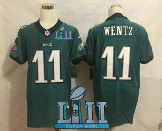 Men's Philadelphia Eagles #11 Carson Wentz Midnight Green 2018 Super Bowl Patch Vapor Untouchable Stitched NFL Nike Elite Jersey