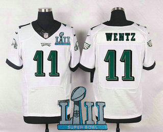 Men's Philadelphia Eagles #11 Carson Wentz White 2018 Super Bowl LII Patch Road Stitched NFL Nike Elite Jersey