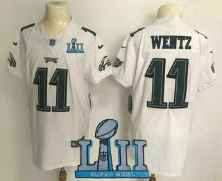 Men's Philadelphia Eagles #11 Carson Wentz White 2018 Super Bowl Patch Vapor Untouchable Stitched NFL Nike Elite Jersey