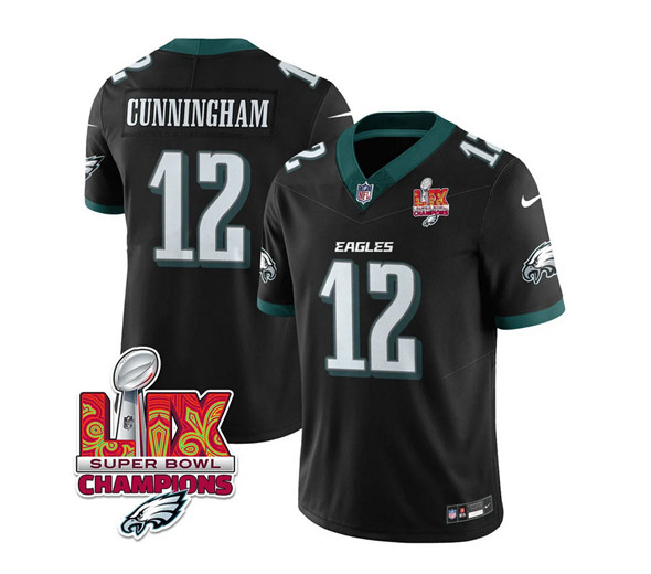 Men's Philadelphia Eagles #12 Randall Cunningham Black 2025 Eagles Logo Super Bowl LIX Patch New F.U.S.E. Vapor Limited Football Stitched Jersey