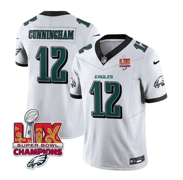 Men's Philadelphia Eagles #12 Randall Cunningham White 2025 Eagles Logo Super Bowl LIX Patch New F.U.S.E. Vapor Limited Football Stitched Jersey