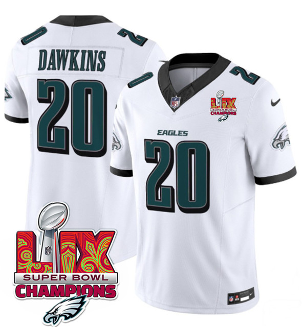 Men's Philadelphia Eagles #20 Brian Dawkins White 2025 Eagles Logo Super Bowl LIX Patch New F.U.S.E. Vapor Untouchable Limited Football Stitched Jersey