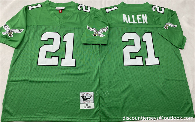 Men's Philadelphia Eagles #21 Eric Allen Kelly Green Throwback Stitched Football Jersey