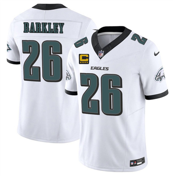 Men's Philadelphia Eagles #26 Saquon Barkley White 2025 F.U.S.E. With 4-Star C Patch Vapor Untouchable Limited Football Stitched Jersey