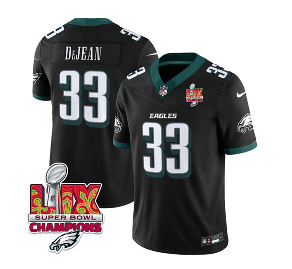 Men's Philadelphia Eagles #33 Cooper DeJean Black 2025 Eagles Logo Super Bowl LIX Patch New F.U.S.E. Vapor Untouchable Limited Football Stitched Jersey