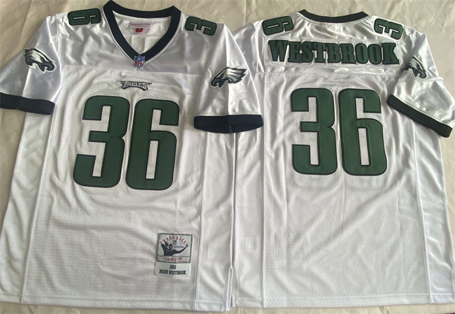 Men's Philadelphia Eagles #36 Brian Westbrook White Throwback Stitched Football Jersey