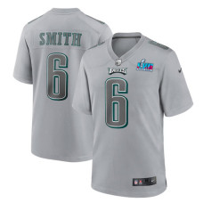 Men's Philadelphia Eagles #6 DeVonta Smith Gray Super Bowl LVII Patch Atmosphere Fashion Stitched Game Jersey