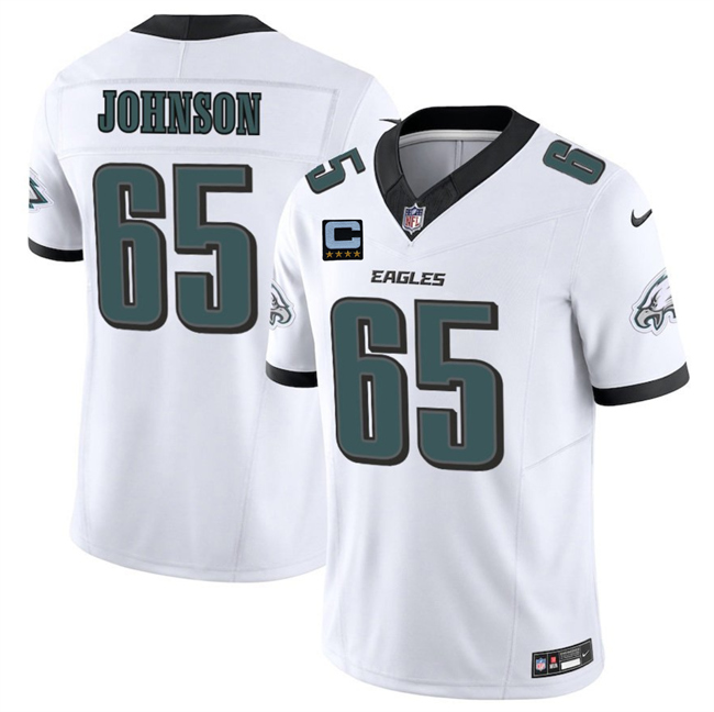 Men's Philadelphia Eagles #65 Lane Johnson White 2025 F.U.S.E. With 4-Star C Patch Vapor Untouchable Limited Stitched Football Jersey