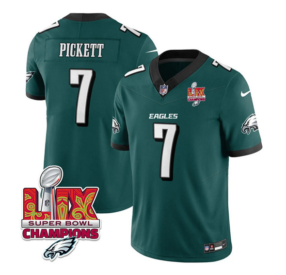 Men's Philadelphia Eagles #7 Kenny Pickett Green 2025 Eagles Logo Super Bowl LIX Patch New F.U.S.E. Vapor Limited Football Stitched Jersey
