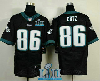 Men's Philadelphia Eagles #86 Zach Ertz Black 2018 Super Bowl LII Patch Alternate NFL Nike Elite Jersey
