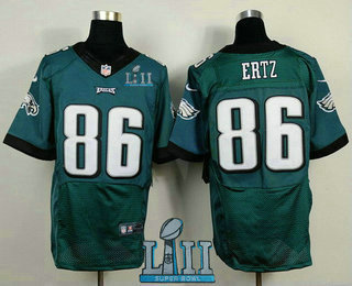 Men's Philadelphia Eagles #86 Zach Ertz Midnight Green 2018 Super Bowl LII Patch Team Color NFL Nike Elite Jersey