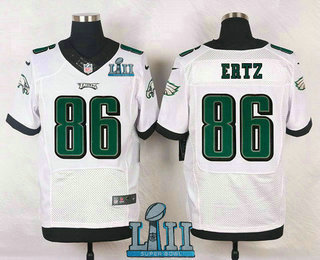 Men's Philadelphia Eagles #86 Zach Ertz White 2018 Super Bowl LII Patch Road NFL Nike Elite Jersey