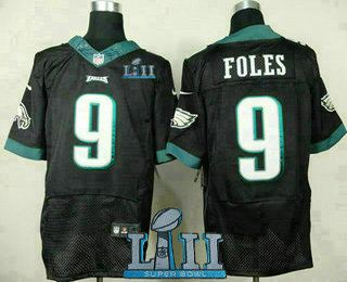 Men's Philadelphia Eagles #9 Nick Foles Black 2018 Super Bowl LII Patch Alternate NFL Nike Elite Jersey