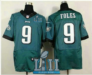 Men's Philadelphia Eagles #9 Nick Foles Midnight Green 2018 Super Bowl LII Patch Team Color NFL Nike Elite Jersey