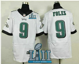 Men's Philadelphia Eagles #9 Nick Foles White 2018 Super Bowl LII Patch Road NFL Nike Elite Jersey