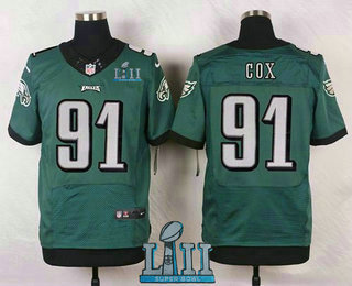 Men's Philadelphia Eagles #91 Fletcher Cox Midnight Green 2018 Super Bowl LII Patch Team Color NFL Nike Elite Jersey