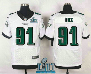 Men's Philadelphia Eagles #91 Fletcher Cox White 2018 Super Bowl LII Patch Road NFL Nike Elite Jersey