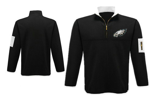 Men's Philadelphia Eagles Blank Antigua Charcoal Fortune Sweater Knit Microfleece Quarter-Zip Pullover Black Jacket