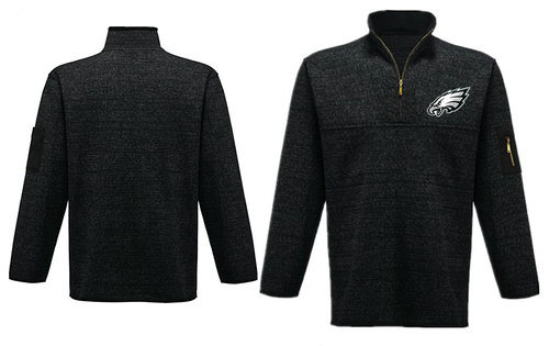 Men's Philadelphia Eagles Blank Antigua Charcoal Fortune Sweater Knit Microfleece Quarter-Zip Pullover Dark Gray Jacket