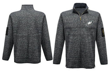 Men's Philadelphia Eagles Blank Antigua Charcoal Fortune Sweater Knit Microfleece Quarter-Zip Pullover Gray Jacket