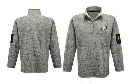 Men's Philadelphia Eagles Blank Antigua Charcoal Fortune Sweater Knit Microfleece Quarter-Zip Pullover Light Gray Jacket