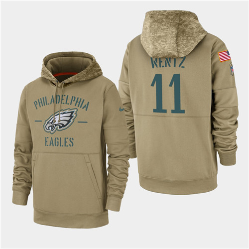 Men's Philadelphia Eagles Carson Wentz 2019 Salute to Service Sideline Therma Pullover Hoodie - Tan