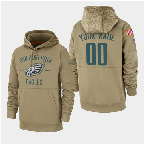 Men's Philadelphia Eagles Custom 2019 Salute to Service Sideline Therma Pullover Hoodie - Tan