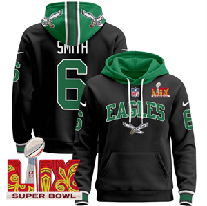 Men's Philadelphia Eagles Super Bowl LIX Patch Pullover Hoodie - All Stitched  Black DeVonta Smith 6